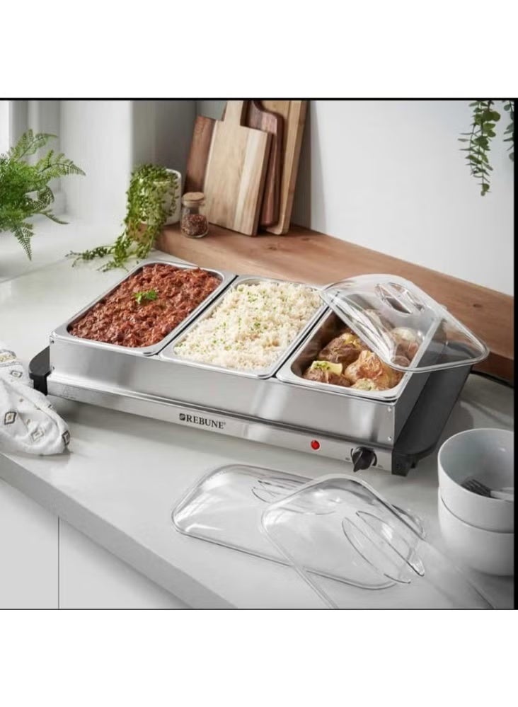 REBUNE Alpha Living 3x2.5 QT Food Warmer for Parties - Premium Buffet Server and Catering Supplies Display - Stainless Steel Electric With Temperature Control - Image 1